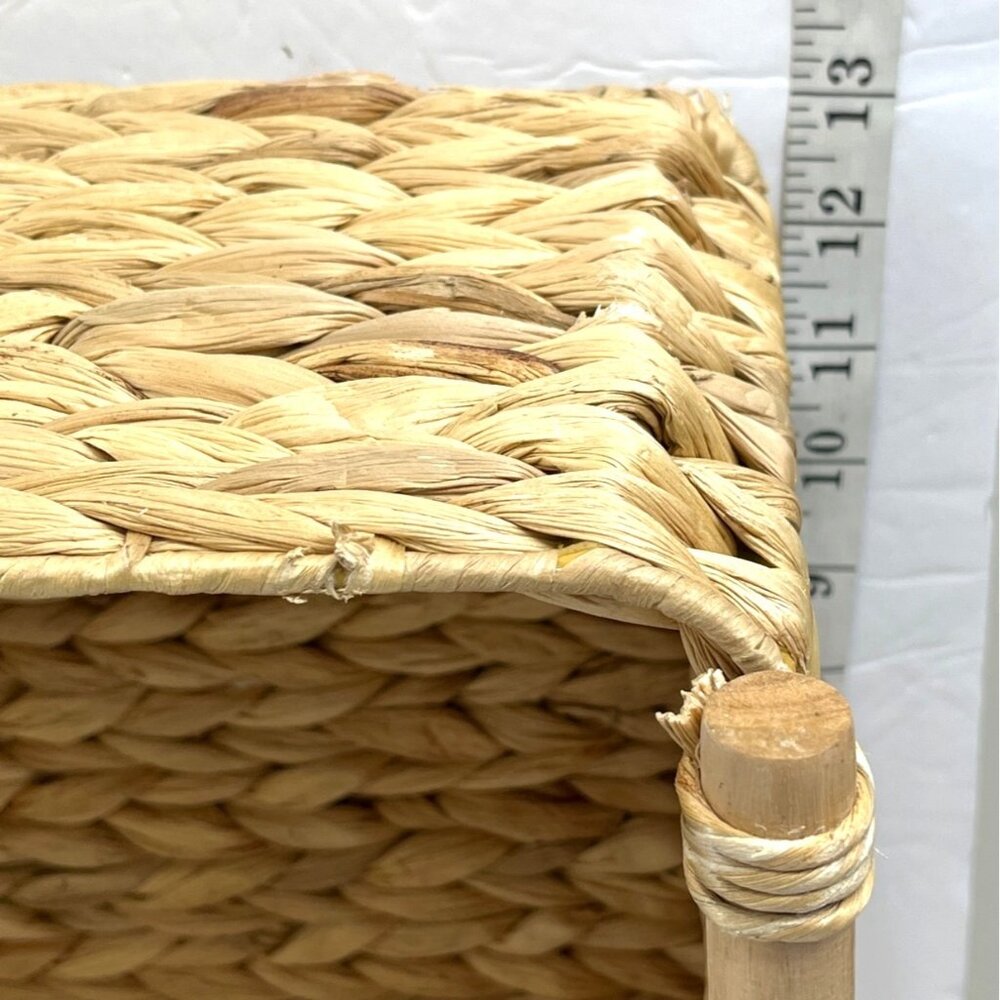 Set Of 4 Handwoven Rectangle Baskets With Wooden Accents Home Storage & Decor - Picture 6 of 13